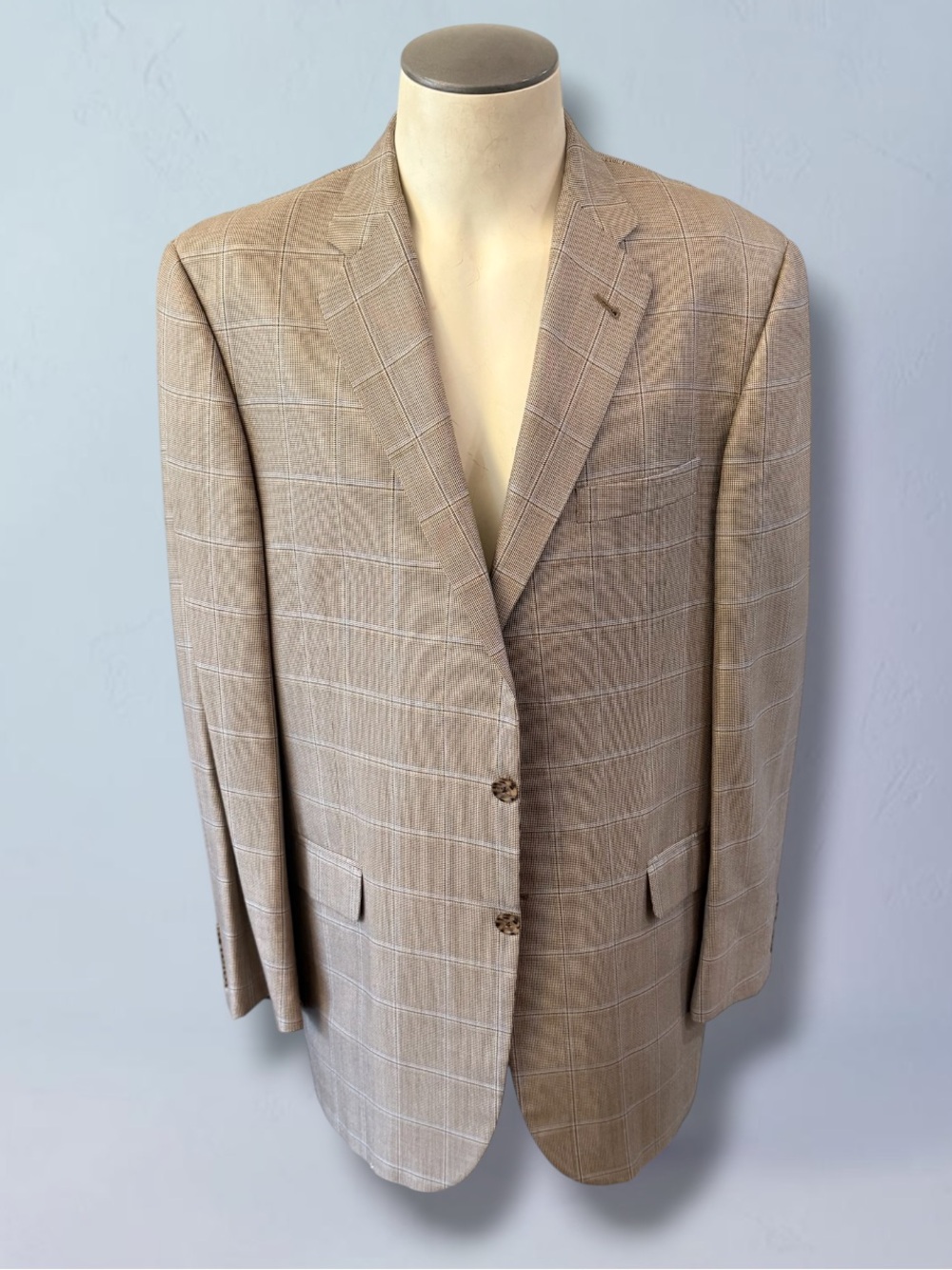 BURBERRY LONDON Classic Silk Wool Blend Windowpane Plaid Sport Jacket 44 LONG
